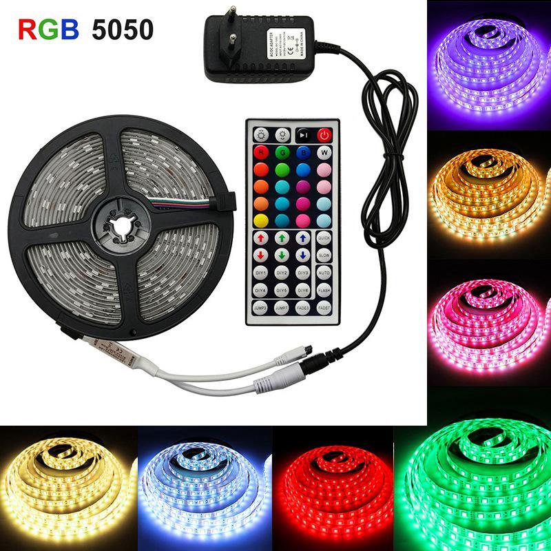 Set cuộn dây đèn LED 5050 RGB 12V đủ màu kèm điều khiển từ xa 44 nút và phụ kiện