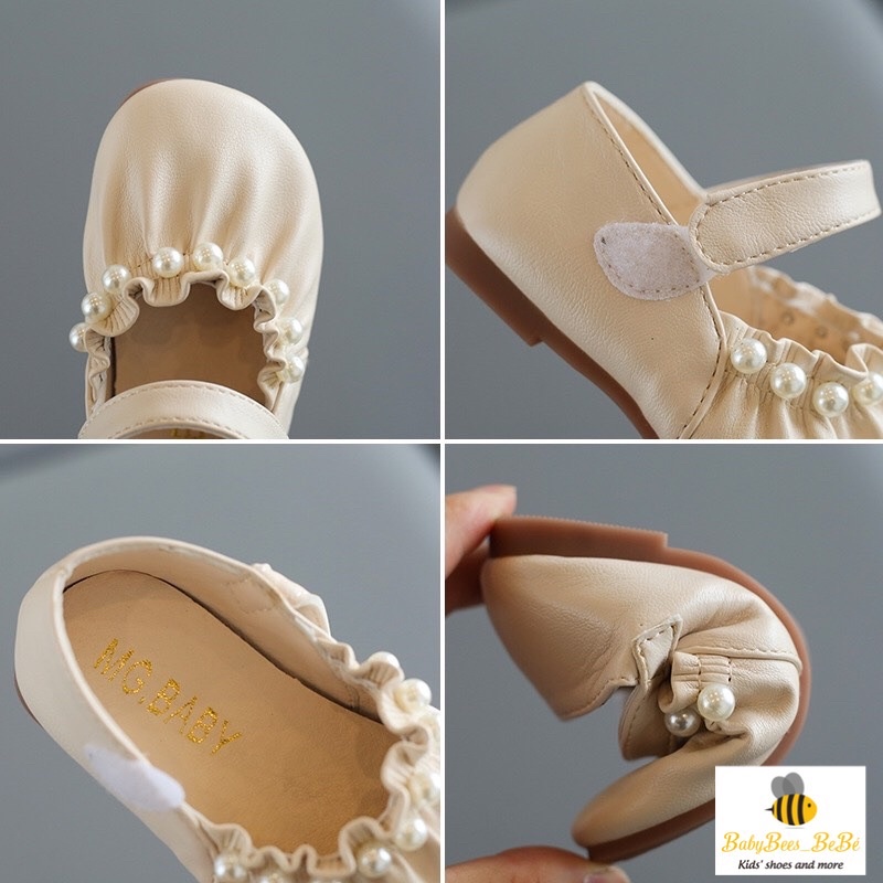 Giầy búp bê đính hạt cho bé gái (V591) Form nhỏ (hồng, đen, trăng) - giầy bệt có quai dán cho bé (sz21-sz30)