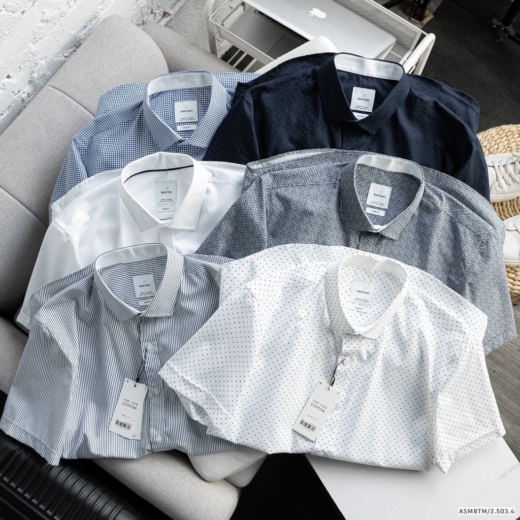 Áo sơ mi nam ngắn tay BT, form slimfit chất vải cotton thấm hút mồ hôi, Hàng VNXK