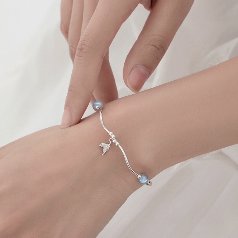 Ladies Moonstone Pearl Fishtail Bracelet Vòng đeo tay có thể điều chỉnh