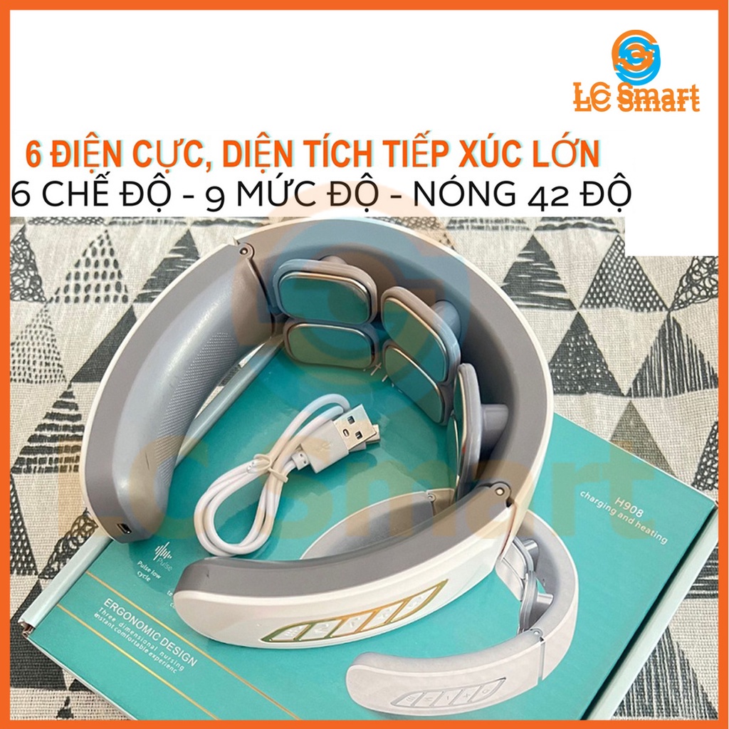 Máy mát xa Cổ vai gáy Cao Cấp 6 ĐIỆN CỰC CHƯỜM NÓNG 42°C - 6 Chế Độ - 9 Cường Độ