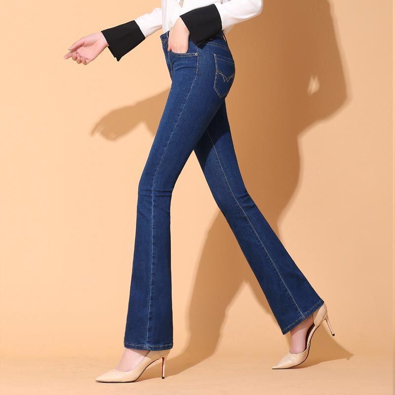 Quần Jeans Nữ Ống Loe Dáng Dài Vải Mềm Mịn Co Giãn Phong Cách Hàn