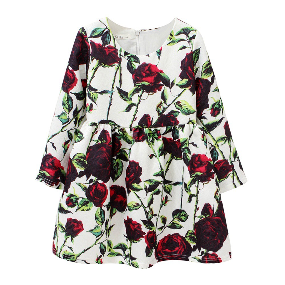 Đầm Sanlutoz Tay Dài Họa Tiết Hoa Dành Cho Bé Vào Mùa Đông