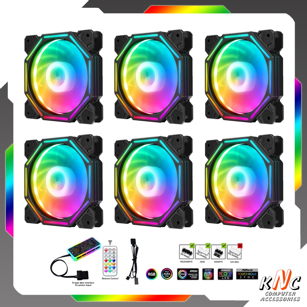 Bộ Quạt Tản Nhiệt Fan Led RGB V5 Bát Giác 12cm 6Pin Đồng Bộ Mainboard - Hub Coolmoon Tomato Xigmateks VSP