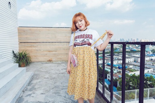 Đầm yếm big size voan hoa dễ thương size đại 85-100kg