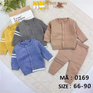 Bộ len cho bé trai từ 0-3 tuổi, chất len 2 lớp cao cấp mềm mịn, kiểu áo khoác len cài cúc SIZE 66-90 - HK KIDS (mã 0169)