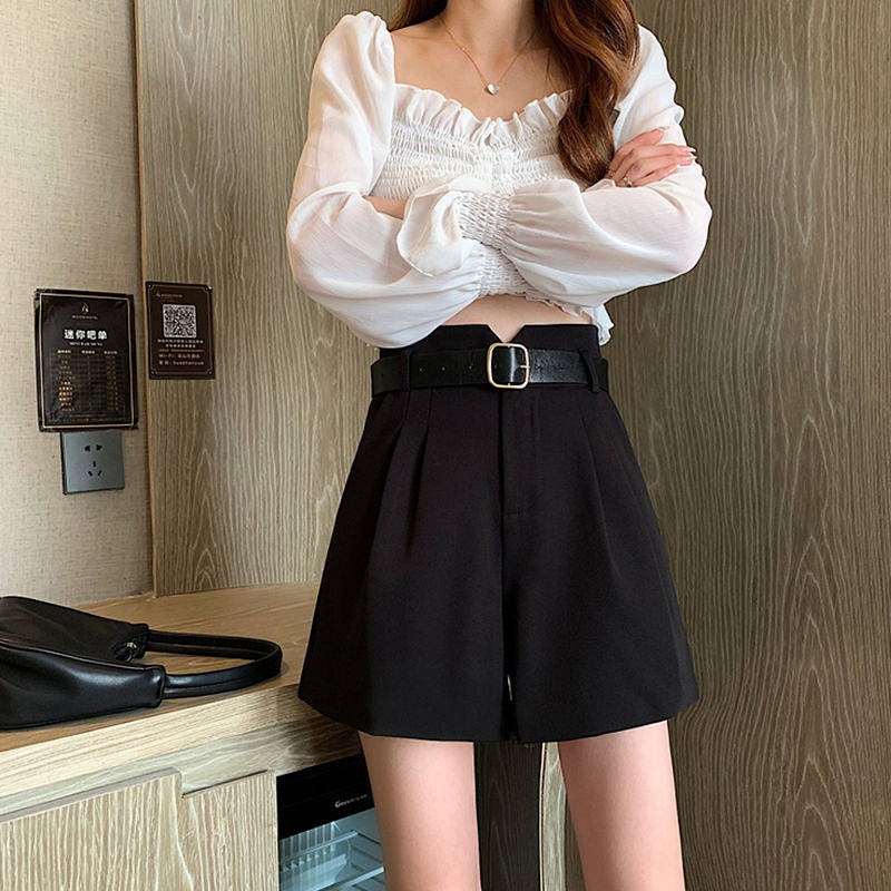  Coffee Color Shorts For Women 2021 Spring/Summer New Outdoor Fashionable Versatile Slimming High Waist Suit Temperament A- Line Wide Leg Pants Women's fashion show thin ins