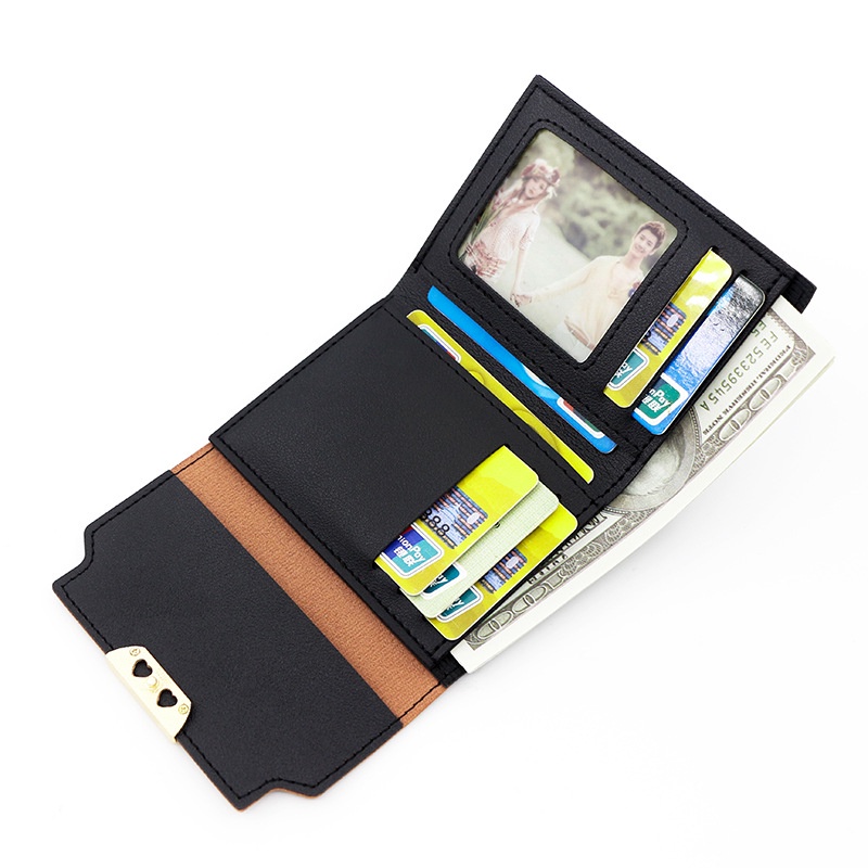 Ví Da Ngắn Dạng Gập Ba Màu Trơn Đơn Giản Cho Nữ