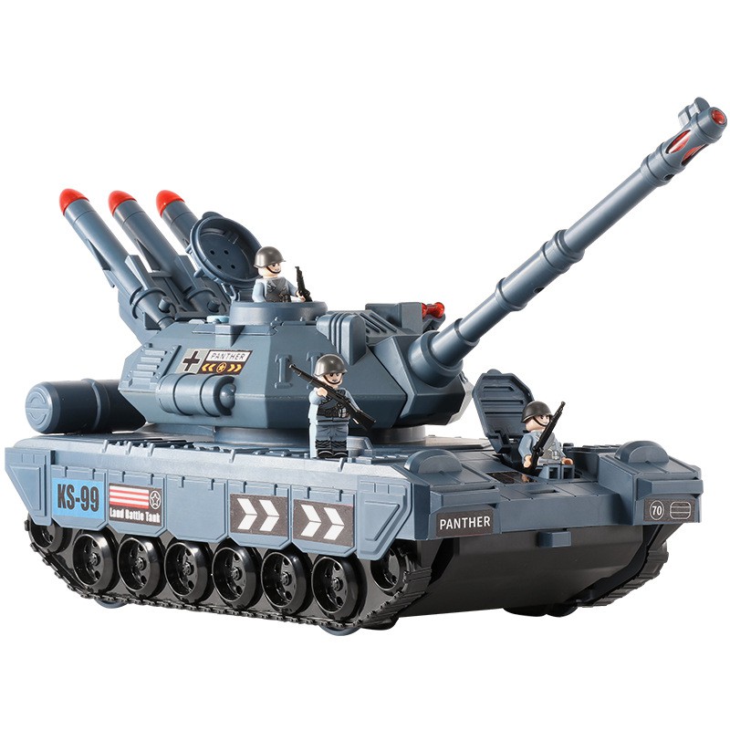 Bộ đồ chơi xe tăng KAVY kèm 4 xe quân sự bằng kim loại có đèn và nhạc thanh trượt, cất giữ bên trong, màu sắc tinh tế