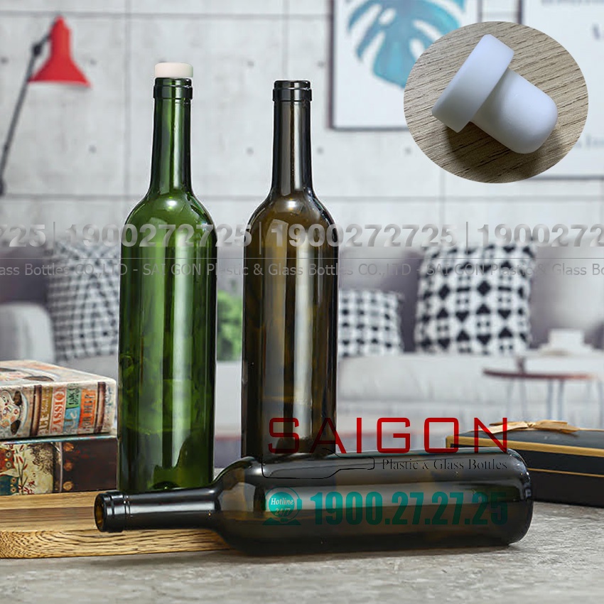 Chai Thủy Tinh Tròn 750ml nút Nhấn Nhựa Trắng Cao cấp | Tùy Chọn màu