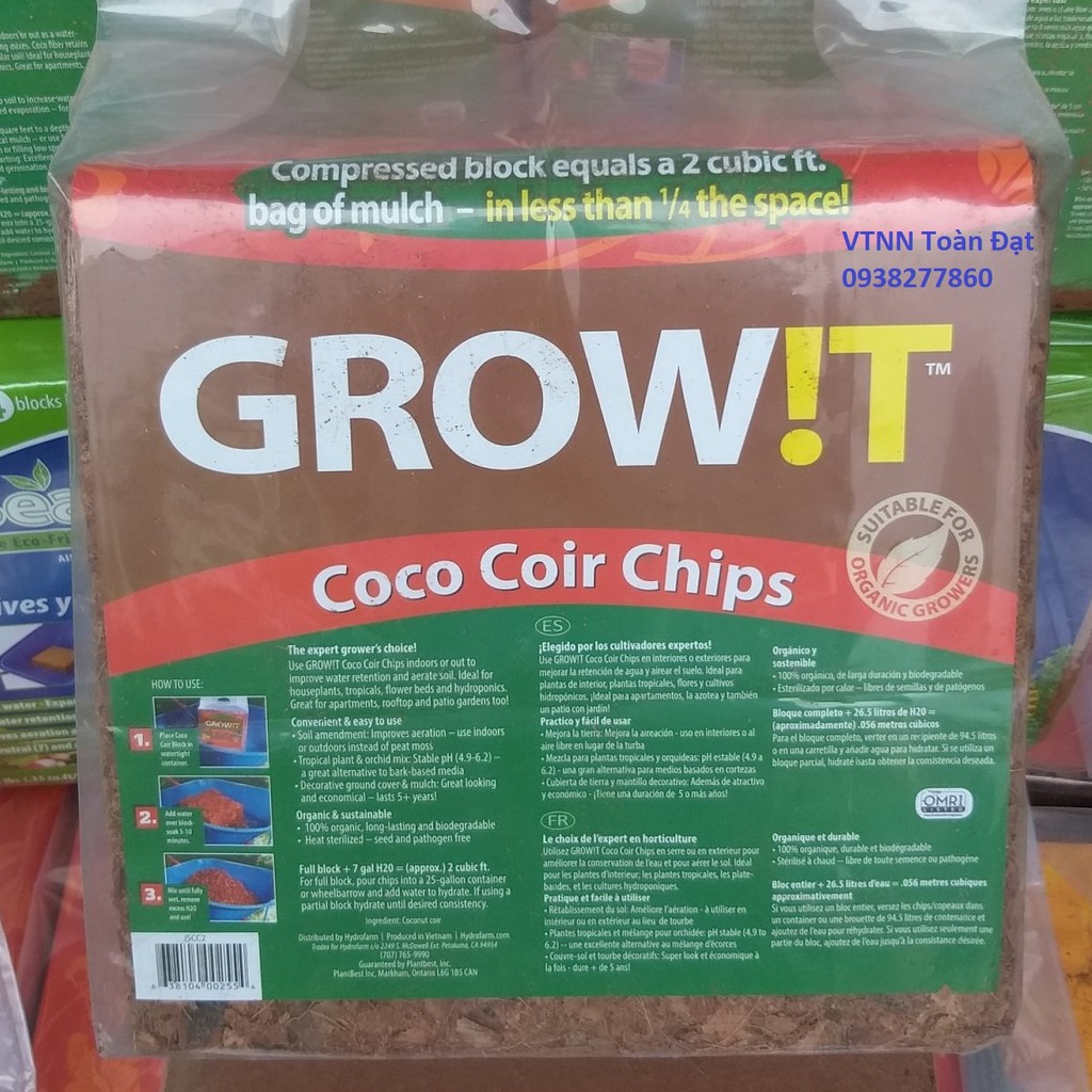 (500g) Giá thể xơ dừa trồng lan Coco Coir Chip Grow!T, giá thể mụn dừa trồng Cây Grow !T tiêu chuẩn xuất khẩu