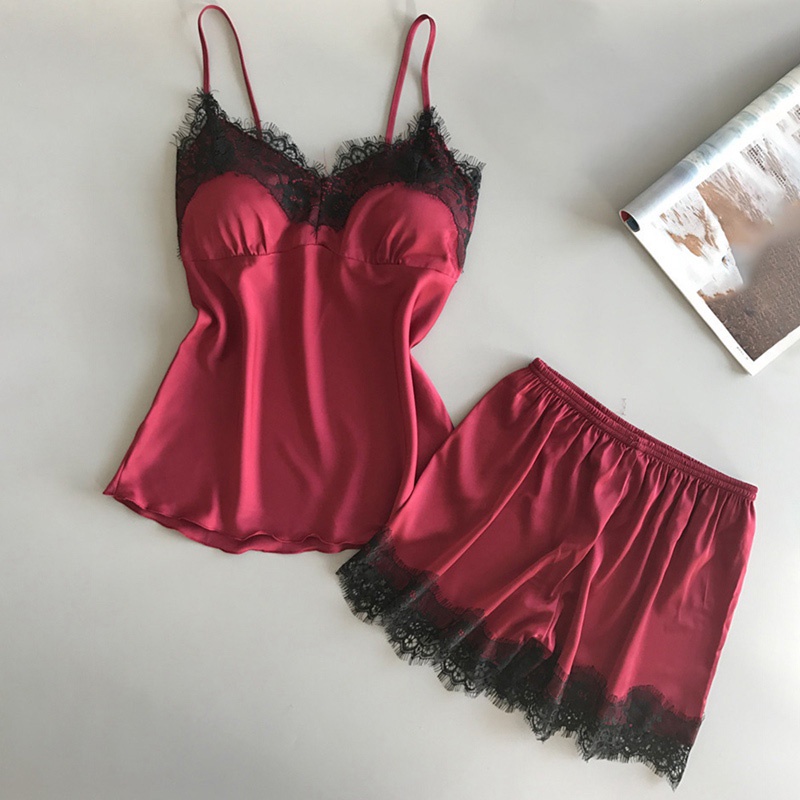 Bộ Đồ Ngủ Mặc Nhà Vải Satin Thiết Kế Quyến Rũ Cho Nữ