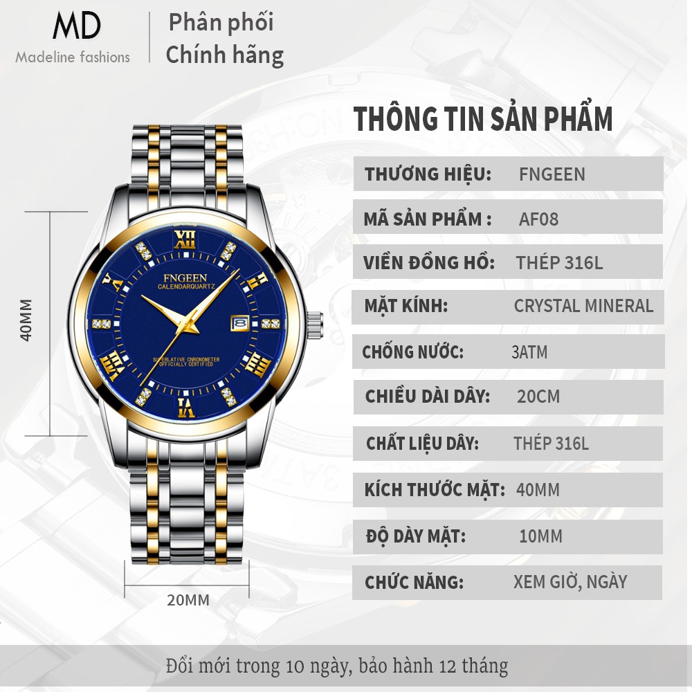 Đồng hồ nam đẹp FNGEEN chính hãng, giảm giá sốc, dây thép cao cấp, lên tay tuyệt đẹp ( Mã: AF08 ) | BigBuy360 - bigbuy360.vn