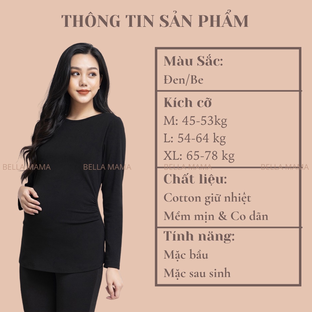 Áo Thun Bầu Dài Tay Thiết Kế Co Dãn Mềm Mại Áo Cho Mẹ Bầu Giữ Nhiệt Đủ Size 45-78kg