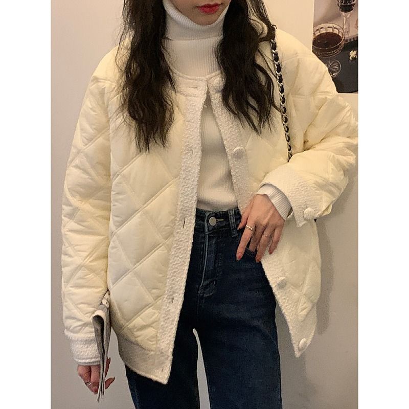 [Follow and polite] Áo khoác cotton phối lông phong cách mùa đông Pháp thiết kế mới cho nữ sinh