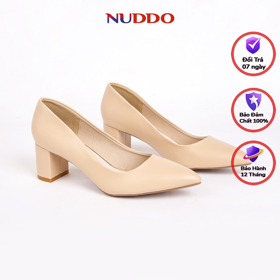 Giày cao gót nữ thời trang công sở cao cấp Nuddo múi nhọn 5cm gót vuông da mền NU009