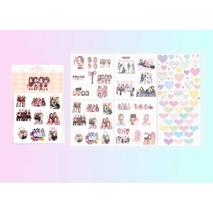 set 6 sticker washi blackpink S6W8 cute dễ thương hoạt hình ko bế 10x10cm