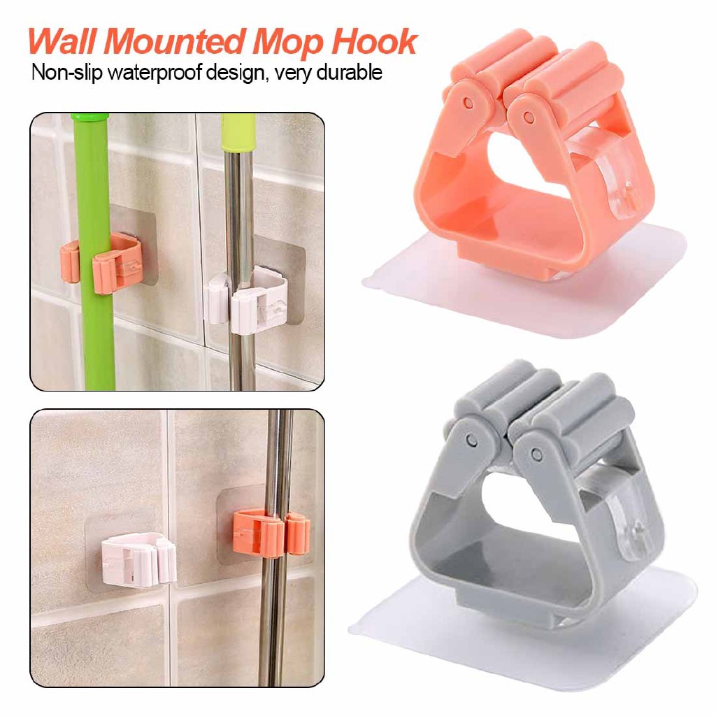 Móc treo cây lau nhà đa năng có miếng keo dán tường, Móc dán tường giữ chổi cọ nhà vệ sinh, chịu lực tốt không thấm nước