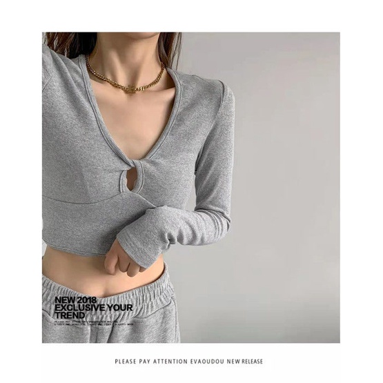 Áo Sơ Mi Ngắn Tay Dài Cổ Chữ V Eo Cao Màu Trơn Phong Cách Retro Dành Cho Nữ áo thun nữ dài tay