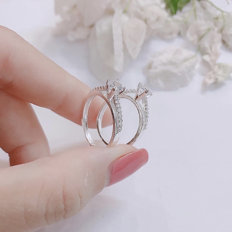 Nhẫn nữ Bạc ta đính đá sáng bóng , dày dặn - Vàng Bạc Khải Khải