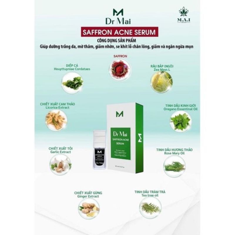 Dr mai Combo Nguyên Chất và Mix Saffron, Serum sạch mụn Dr Mai 5ml, lựa chọn hoàn hảo cho làn da mụn