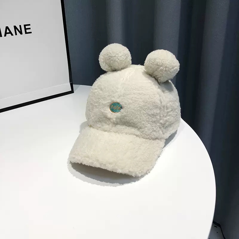 Mũ Lưỡi Trai Vải Len Lông Cừu Đính Tai Thỏ Dễ Thương Thời Trang Thu Đông Cho Nam Và Nữ