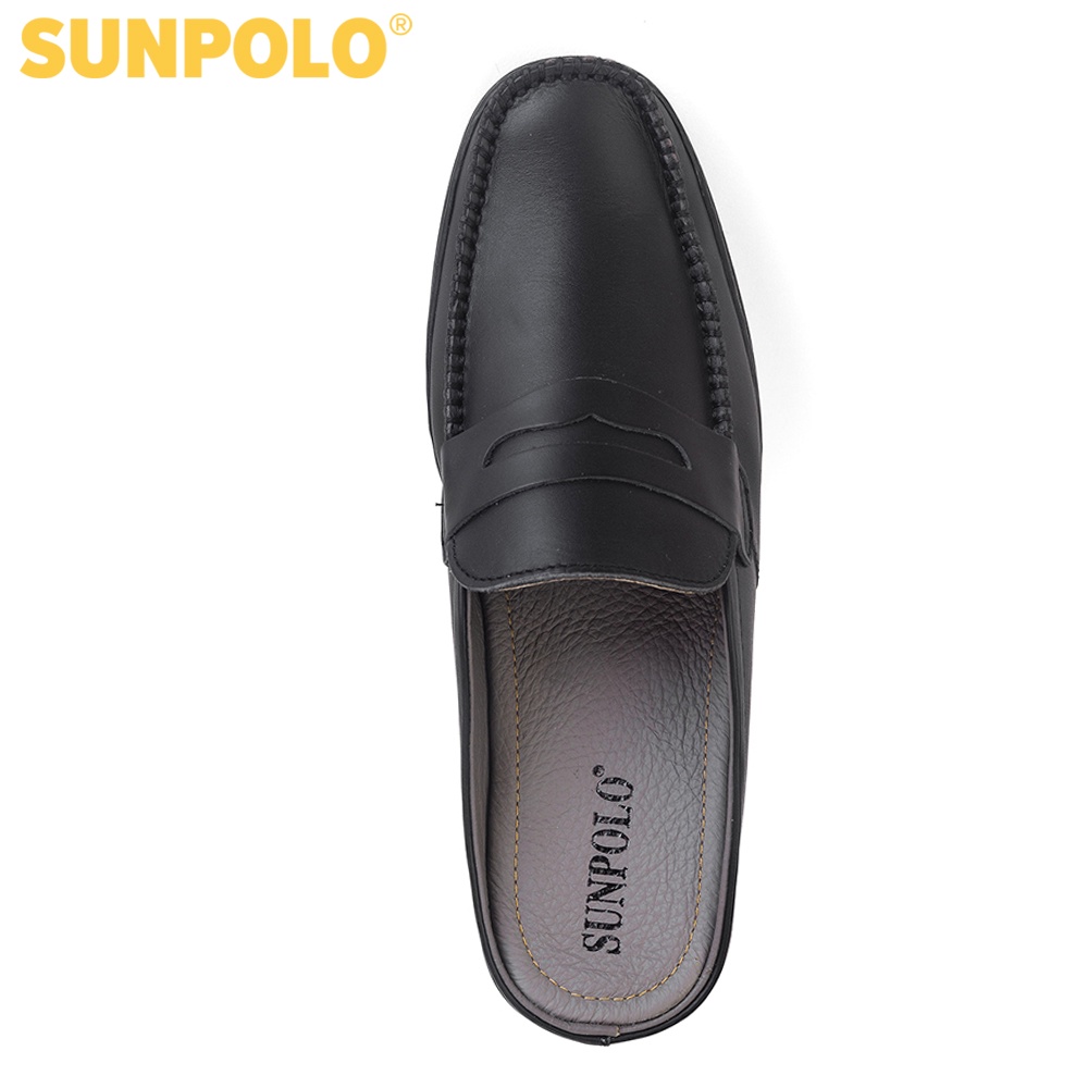 Dép Sapo Nam Da Bò SUNPOLO Đen Nâu - SPO197
