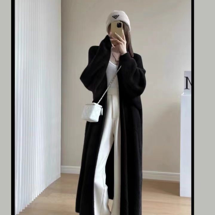 Áo Khoác Len Giả Lông Cừu Dày Dặn Dáng Rộng Dài Trung Bình Thời Trang Thu Đông Cho Nữ