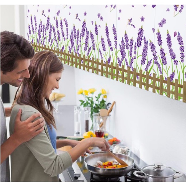 Decal trang trí hàng rào hoa Lavander Tím
