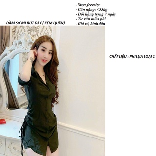 Đồ nữ đẹp, đầm kiểu sơ mi rút dây (kèm quần)