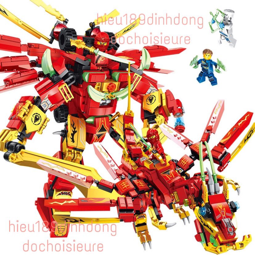 Lắp ráp xếp hình non Lego ninjago 68173 : Rồng và robot lửa đỏ của kai 2in1 646 mảnh