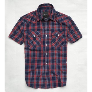 Áo sơ mi nam 2 túi tay ngắn MANGO caro xanh đen kẻ đỏ - Phong Cách Doanh Nhân