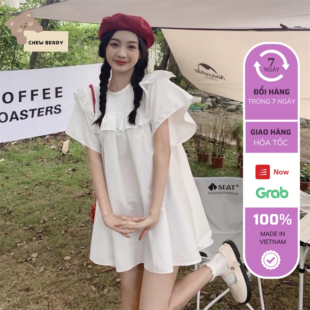 Váy Babydoll Cánh Tiên, Đầm Công Chúa Trắng Viền Ngực Xinh Xắn