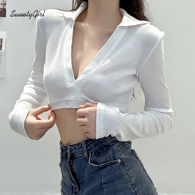 Áo Croptop Tay Dài Cổ Chữ V Thời Trang Quyến Rũ Dành Cho Nữ