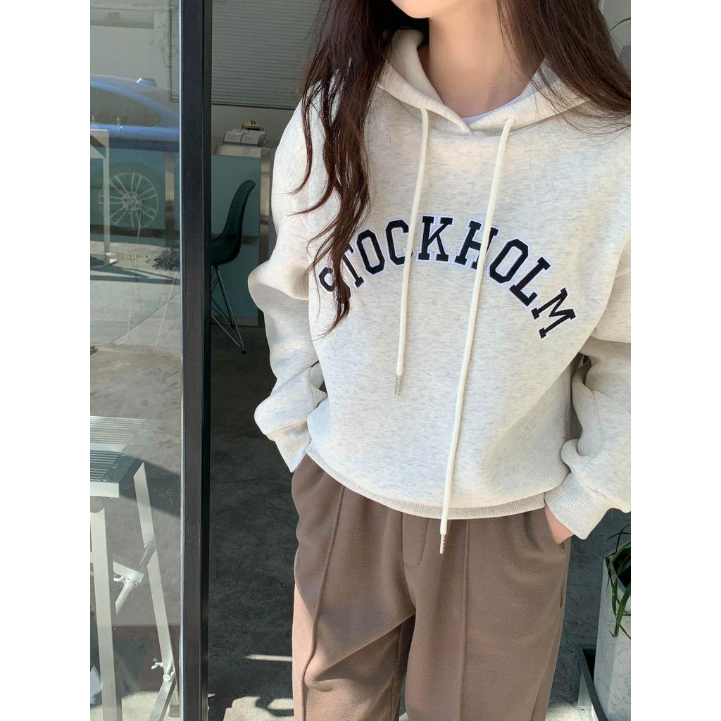 Áo Hoodie Vải Nỉ Dáng Rộng Thêu Chữ Thời Trang Thu Đông 56103