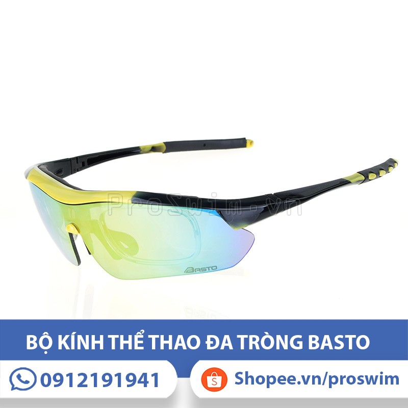 Kính Thể Thao Chơi Tennis 3 tròng mắt Chính Hãng Basto BS202 - Có Tròng Phụ Gắn Mắt Cận