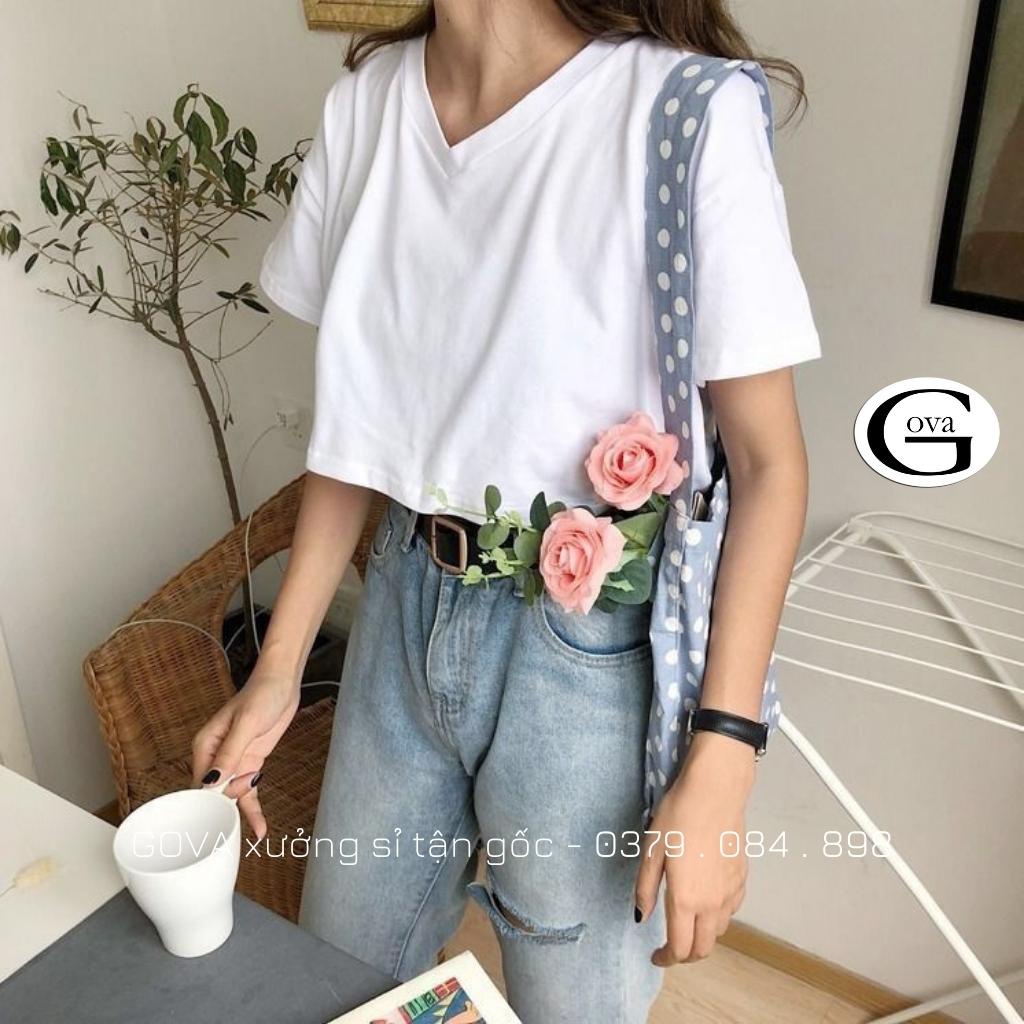 Áo Croptop CỔ TIM BASIC form rộng, Áo kiểu nữ ôm chất thun cotton mềm mát GOVA