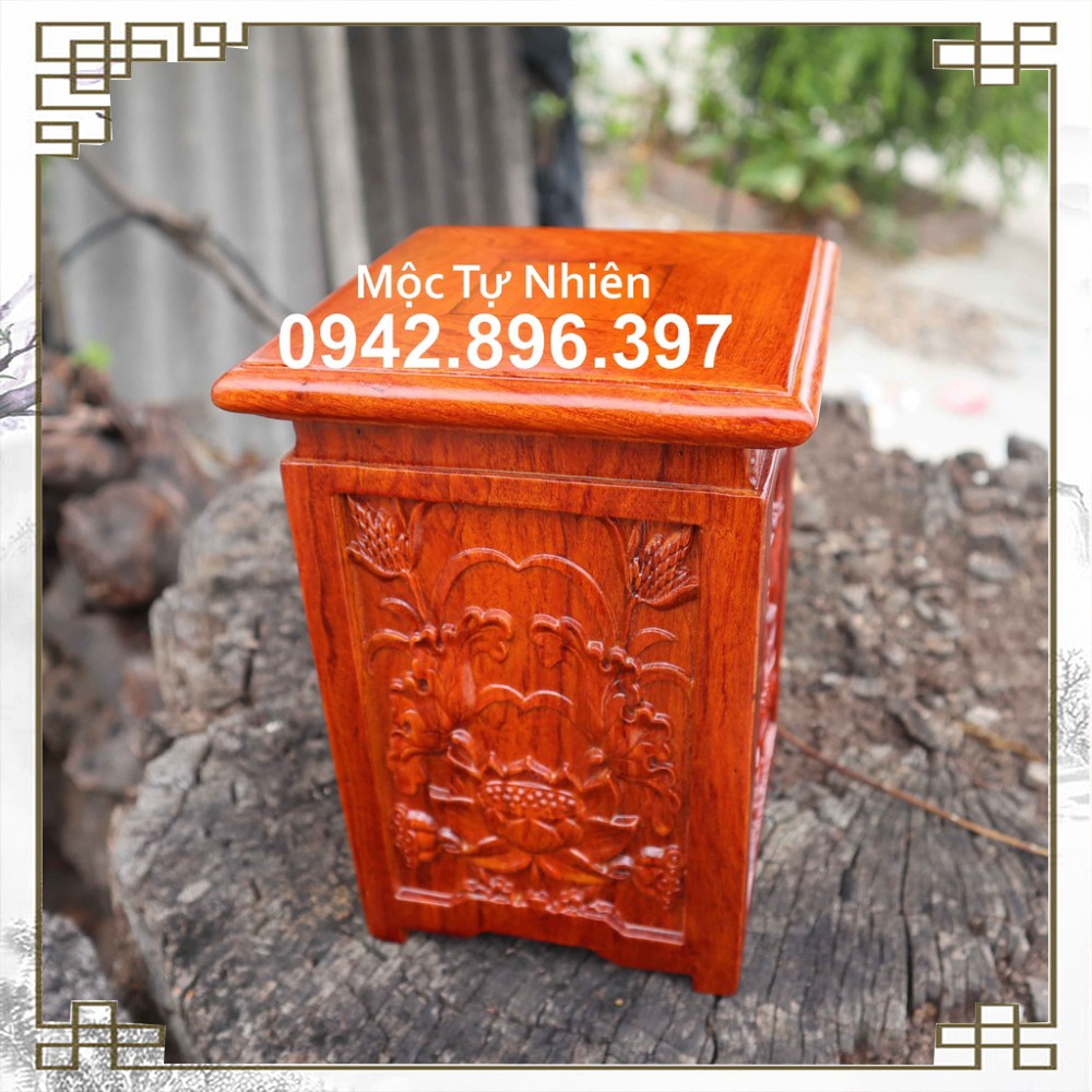 Kỷ đế kê hoa sen vuông hộp gỗ hương cao 20cm và 25cm