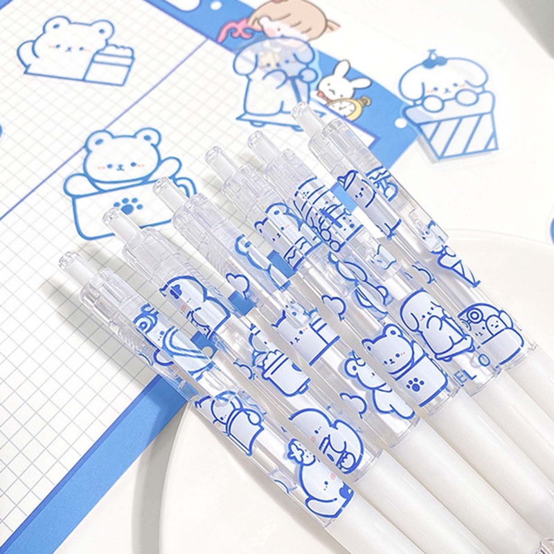 Set 6 Bút Mực Gel Mực Đen / Trong Suốt Dùng Viết Ghi Chú Tại Nhà