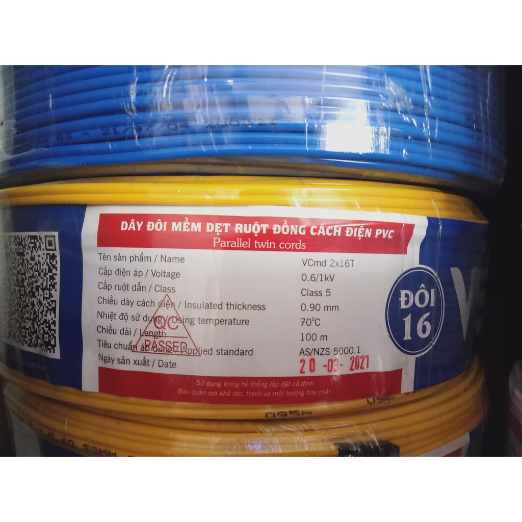DÂY ĐIỆN ĐÔI SUP VĨNH THỊNH vcmd 2x16T -RUỘT đồng 100%- BỌC CÁCH ĐIỆN PVC- Tặng kèm BÚT THỬ ĐIỆN CAO CẤP