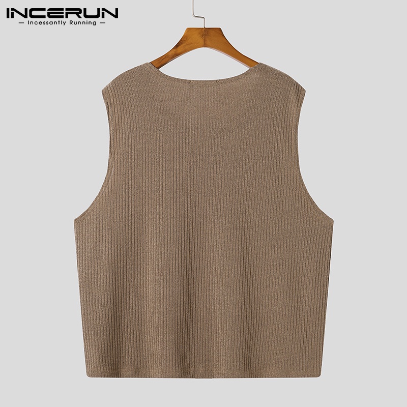 Áo sweater INCERUN cổ tròn sát nách màu trơn thời trang mùa đông cho nam