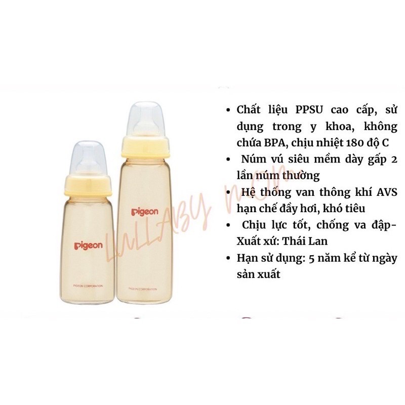 (CHÍNH HÃNG)_Bình sữa PPSU cổ hẹp Pigeon 160ml, 240ml NEW