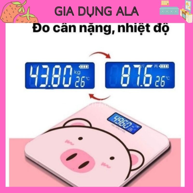 Cân Điện Tử Sức Khỏe Chính Xác Thông Minh Con Heo Hồng Thay Pin AAA, Cân Sức Khỏe Điện Tử Gia Đình