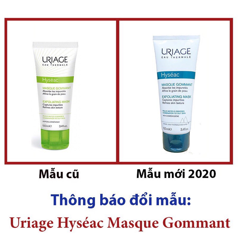 Mặt nạ tẩy tế bào chết, se khít lỗ chân lông cho da dầu mụn, da hỗn hợp URIAGE HYSEAC MASQUE GOMMANT 100ml -pháp