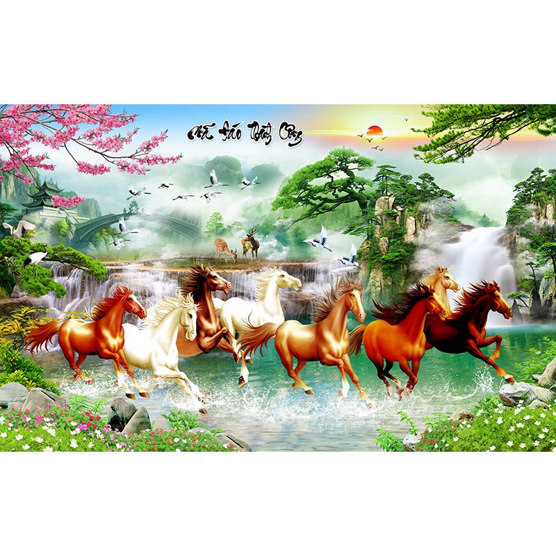 Decal dán tường Minh Trí phong thủy sơn thủy hưu tình UD0218