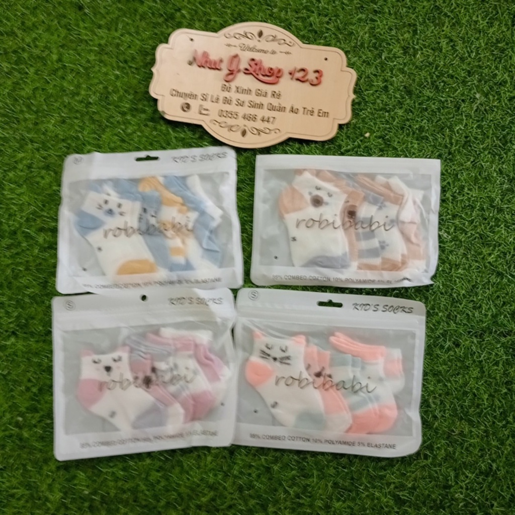B28 - Set 5 Đôi Tất Quảng Châu Điều Hòa Cotton Cổ thấp Kid's Socks Túi Zip Mềm Mại Thoáng Khí Cho Bé Từ 0-3 Tuổi