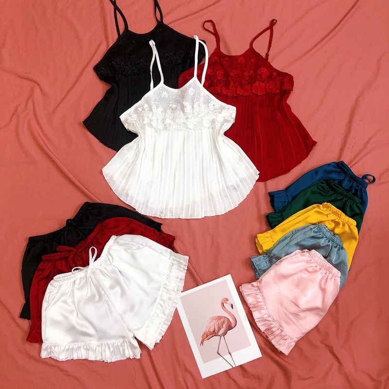 Đồ ngủ sexy  Freeship  Đồ ngủ sexy lụa satin dập ly cao cấp phối ren mềm mại | BigBuy360 - bigbuy360.vn