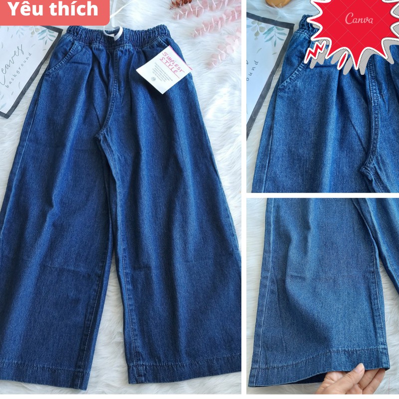 Quần jean vải mềm dáng dài lưng chun co gian, quần bò giấy ống rộng [ ẢNH SHOP+ VIDEO]