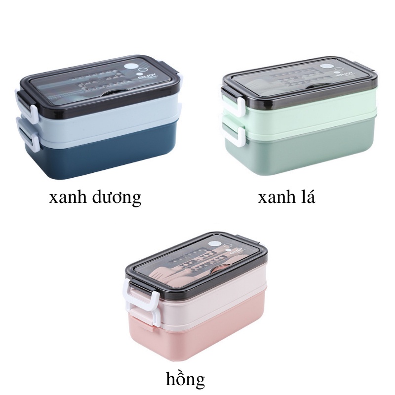 Hộp Cơm INOX 304 2 tầng Giữ Nhiệt - Kèm Chén Soup & Muỗng Đũa Nĩa HC1