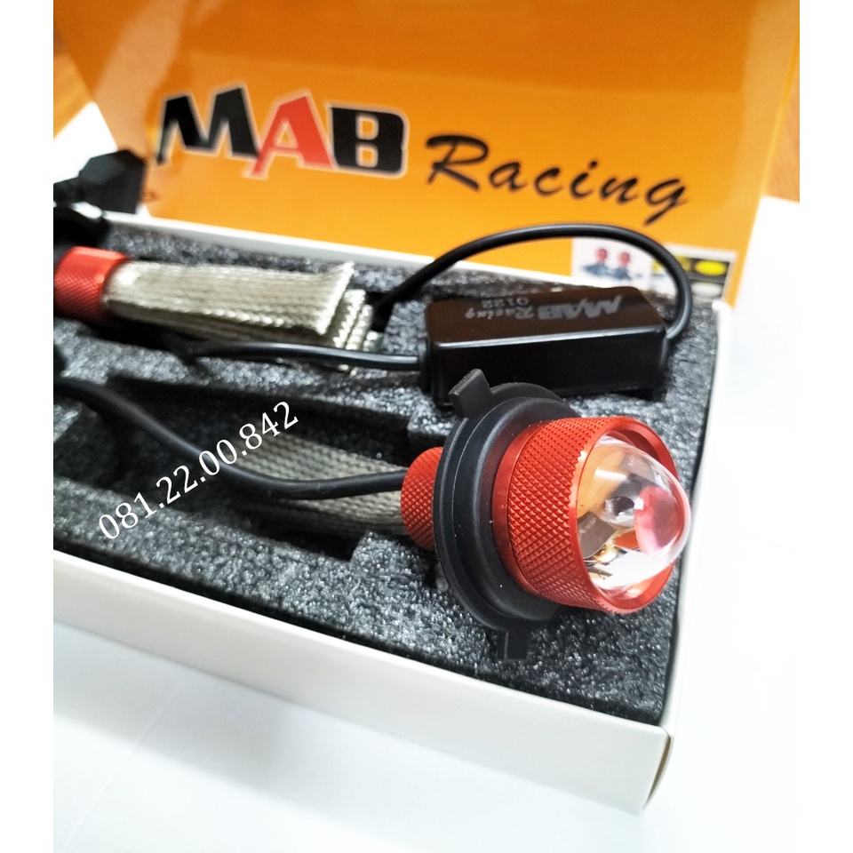 Đèn pha Led bi cầu đuôi công tản nhiệt MA Racing cốt vàng pha trắng